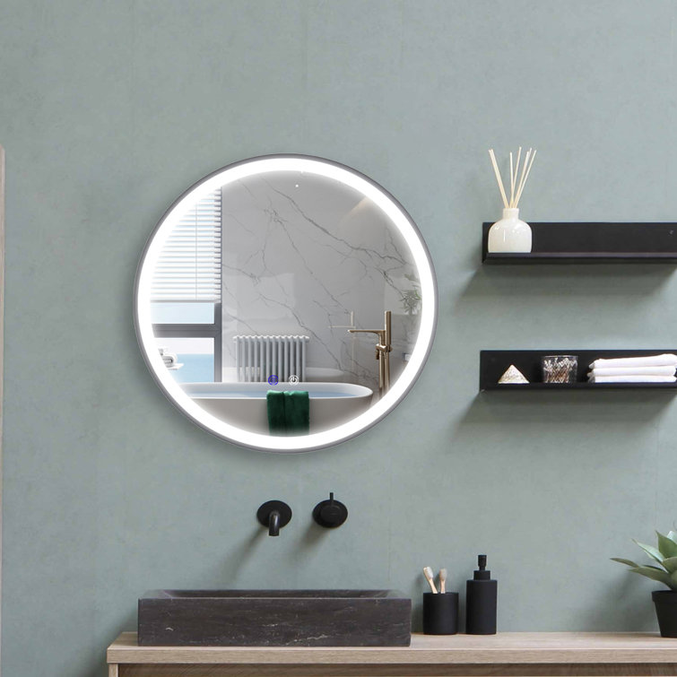 Ivy Bronx Wall Mounted Bathroom Mirror With LED Light And Demist